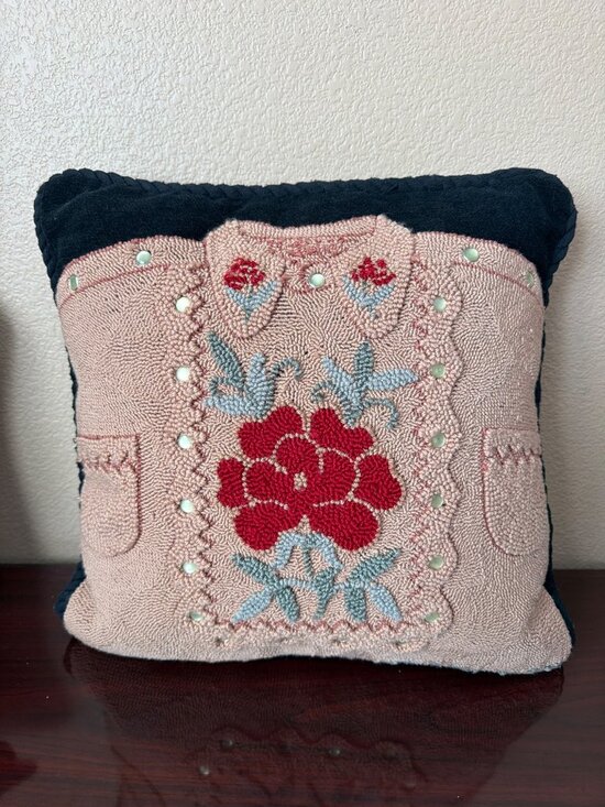 Judi Boisson Other - 2001 Judi Boisson Hooked Accent Pillow Wool Blend Cowgirl Shirt 16" Folk Art